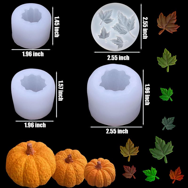ZQYSING (4 Pack) Pumpkin Candle Molds with Leaf Mold, Set of Large + Medium + Small 3D Pumpkin Silicone Molds for Candles Wax Soap Epoxy Resin Casting Thanksgiving Halloween DIY Art Gifts Home Decor - Image 3